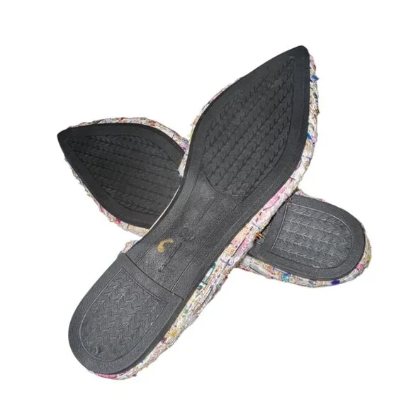 Colorful Tweed Pointed-Toe Flats For Women Fashion Brand Multicolor Slip-On - Picture 4 of 5